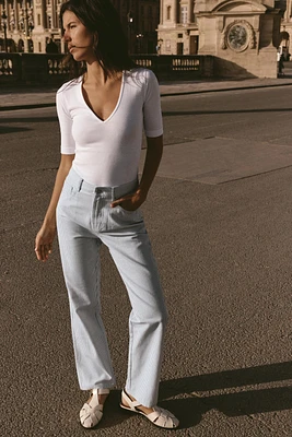 STRIPED PRINT STRAIGHT CUT PANTS