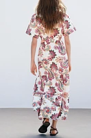 CUT OUT PRINTED POPLIN DRESS