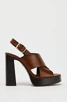 SANDALES À TALONS EN CUIR