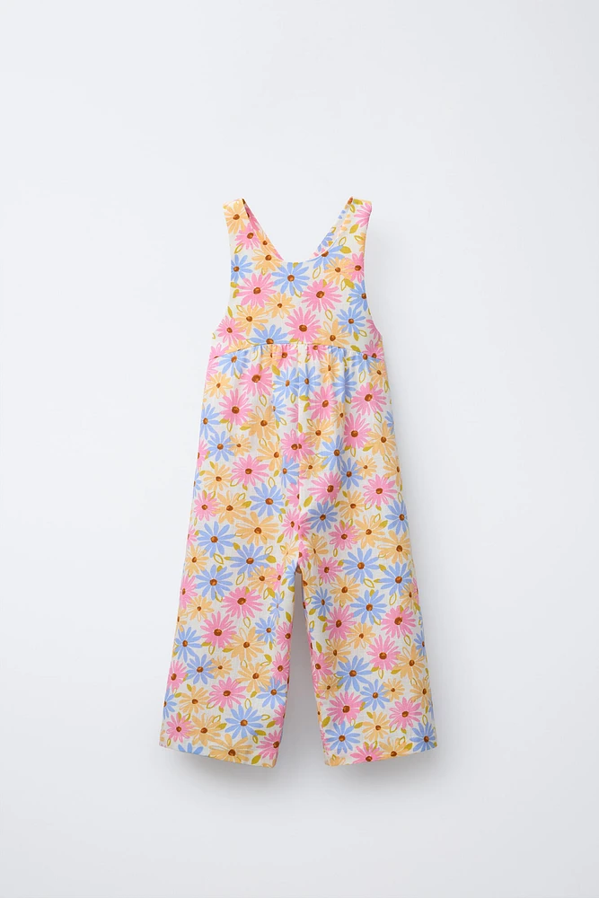 FLORAL LINEN BLEND LONG JUMPSUIT