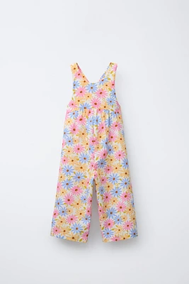 FLORAL LINEN BLEND LONG JUMPSUIT