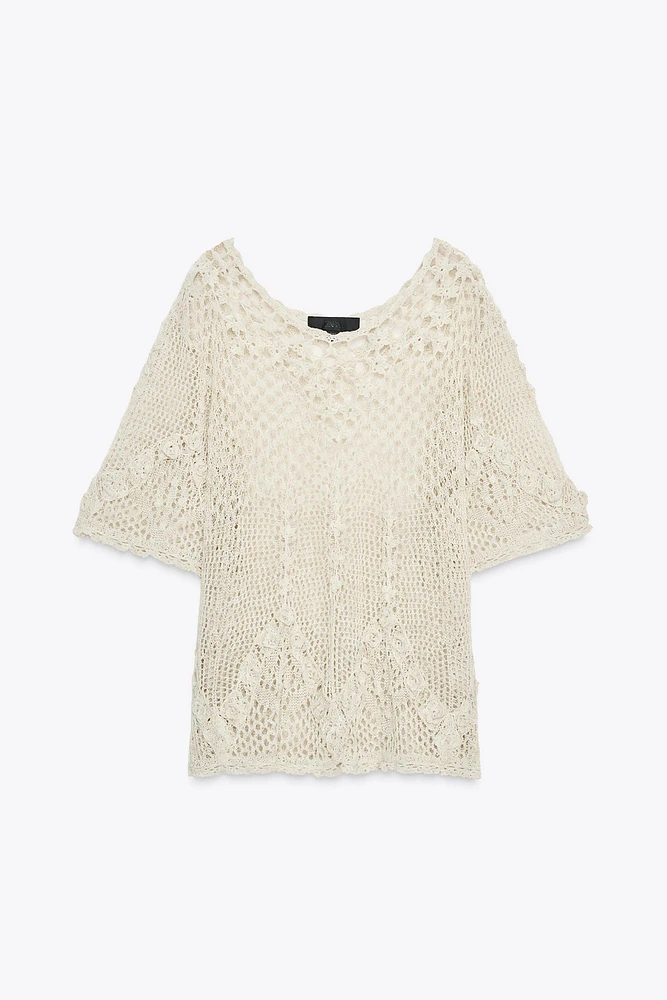 TEXTURED CROCHET KNIT TOP