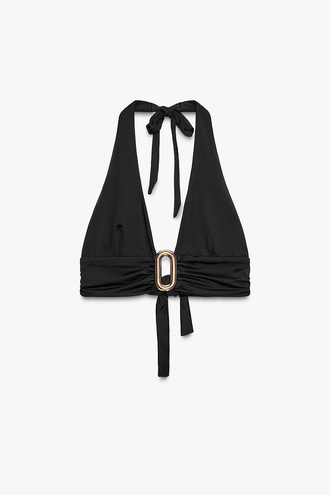 HALTER BIKINI TOP WITH METAL DETAIL