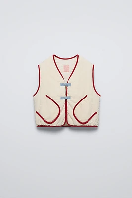 CONTRASTING FINE WALE CORDUROY VEST