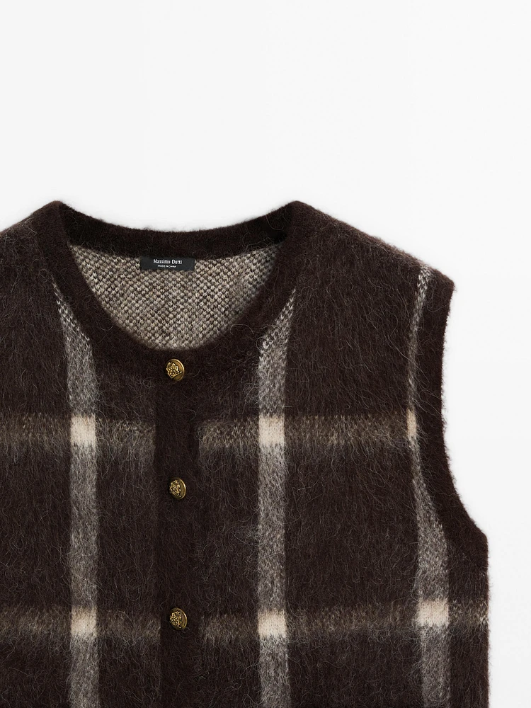 Wool blend check knit vest