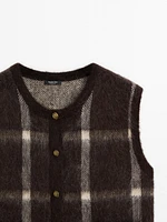 Wool blend check knit vest