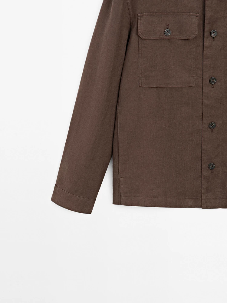 100% linen stand collar overshirt