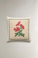 THROW PILLOW COVER WITH FLORAL EMBROIDERY