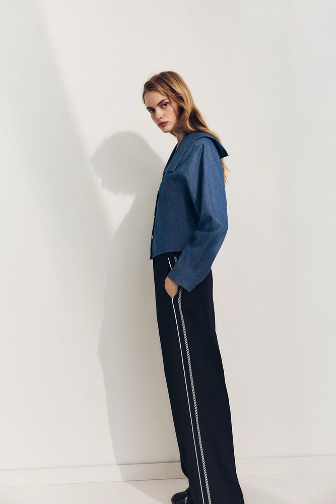 DENIM EFFECT BIB COLLAR SHIRT