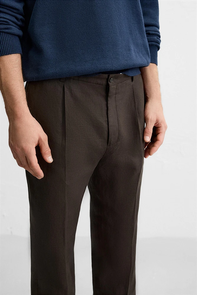 100% LINEN PLEATED PANTS