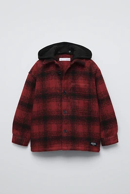 HOODED PLAID OVERSHIRT