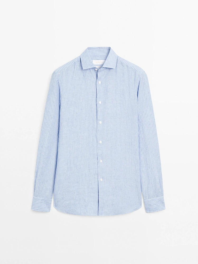 Regular fit striped 100% linen shirt