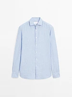 Regular fit striped 100% linen shirt
