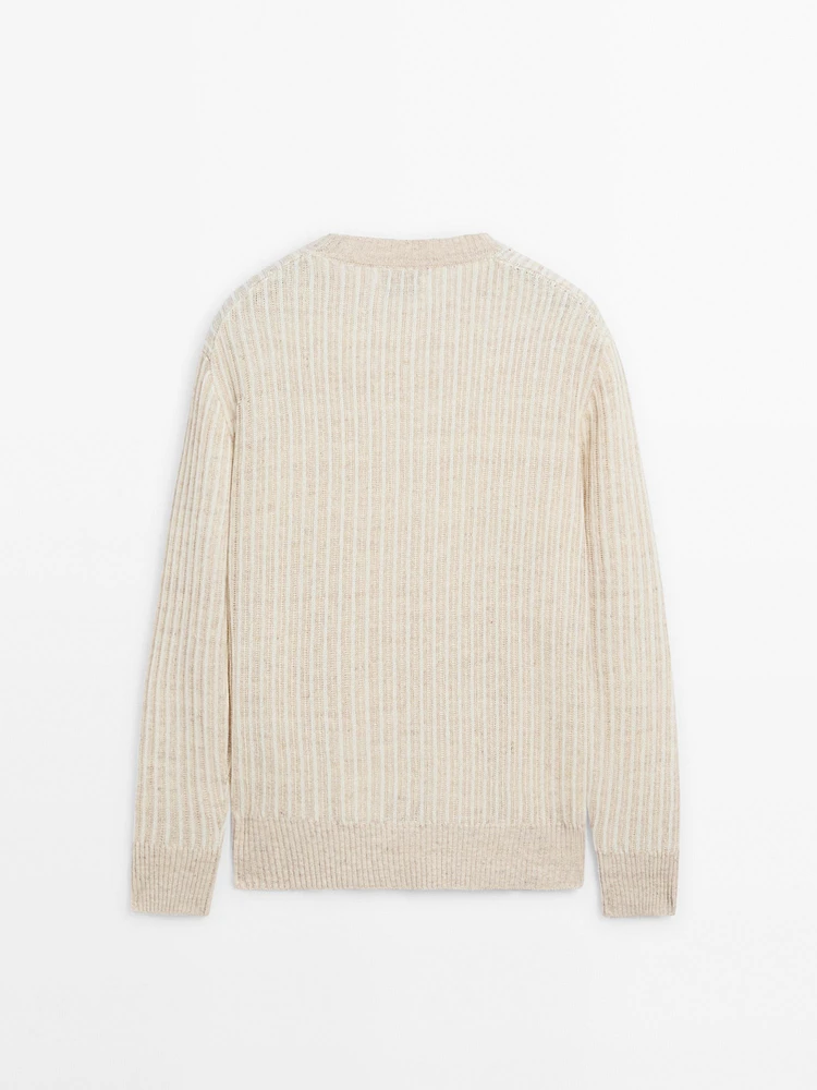 100% linen ribbed crew neck sweater