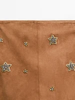 Jupe en cuir et daim avec pierres fantaisie