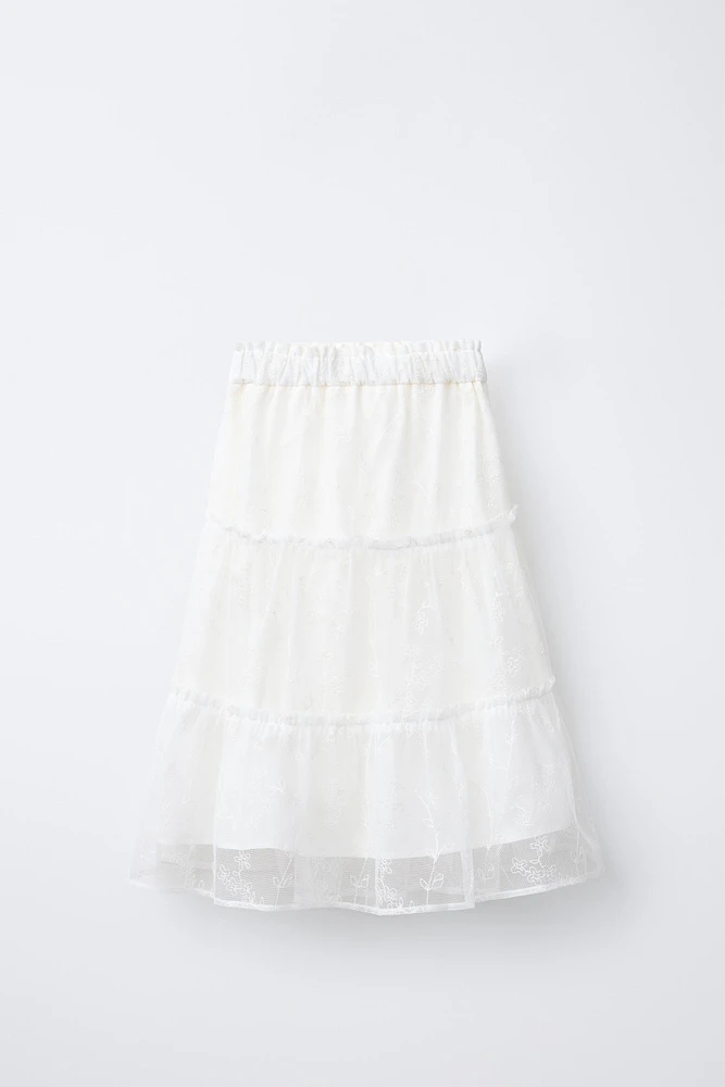 EMBROIDERED TULLE MIDI SKIRT