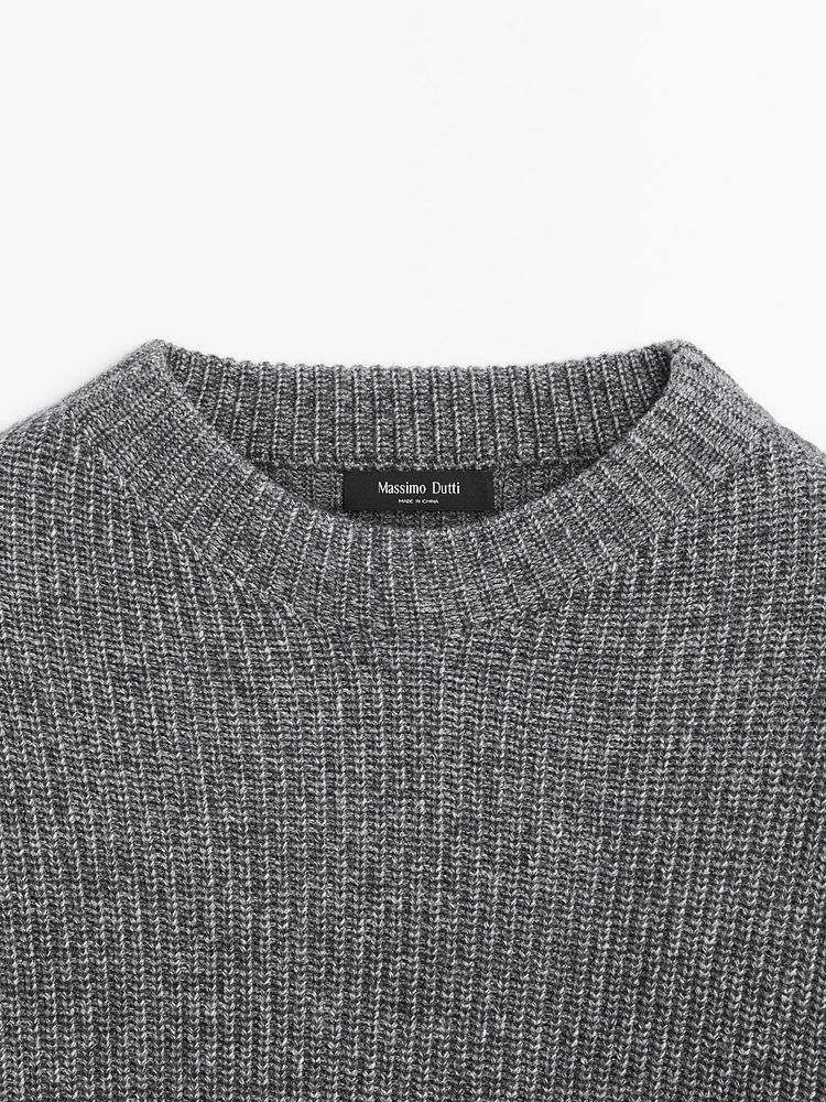 Ribbed knit wool blend sweater