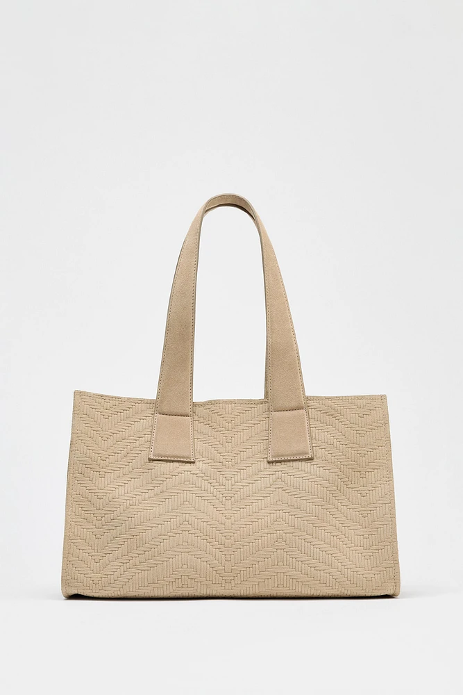 BRAIDED SPLIT LEATHER SHOPPER BAG
