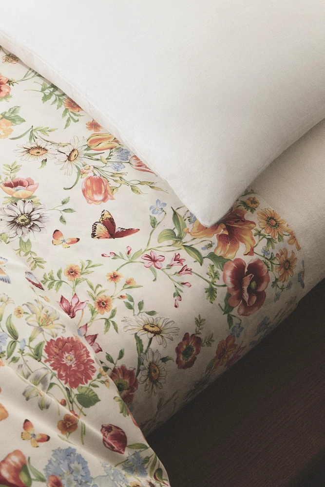 DRAP DE DESSUS SATIN IMPRIMÉ FLEURS