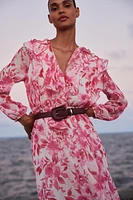 BELTED PRINTED MIDI DRESS