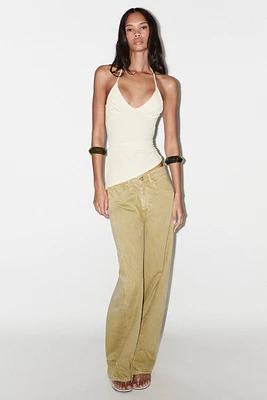 ASYMMETRIC RUCHED STRETCH TOP