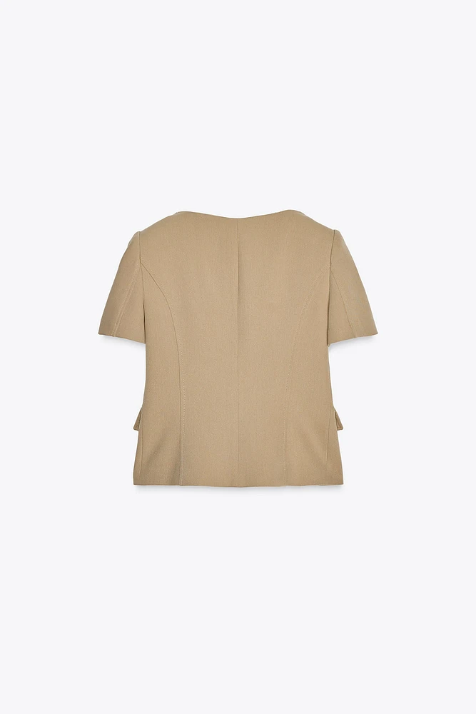 SHORT SLEEVE BLAZER WITH SHOULDER PADS