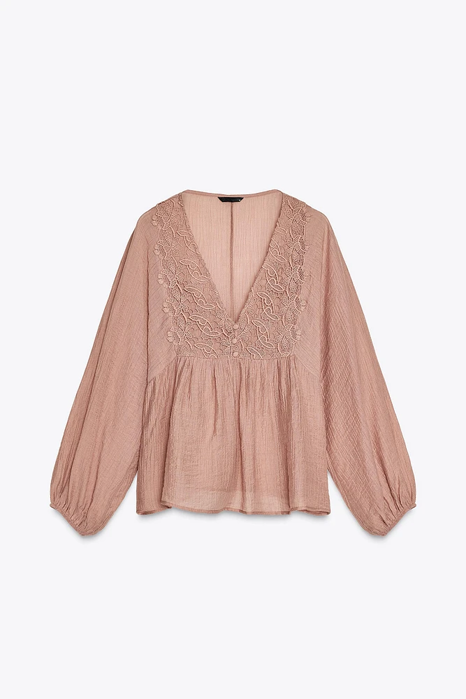 TEXTURED CROCHET BLOUSE
