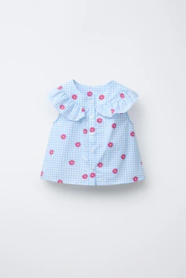 CHEMISE À CARREAUX VICHY ET FLEURS
