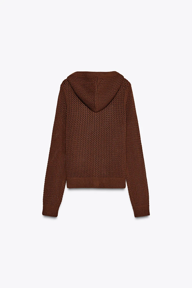 GILET EN MAILLE À CAPUCHE