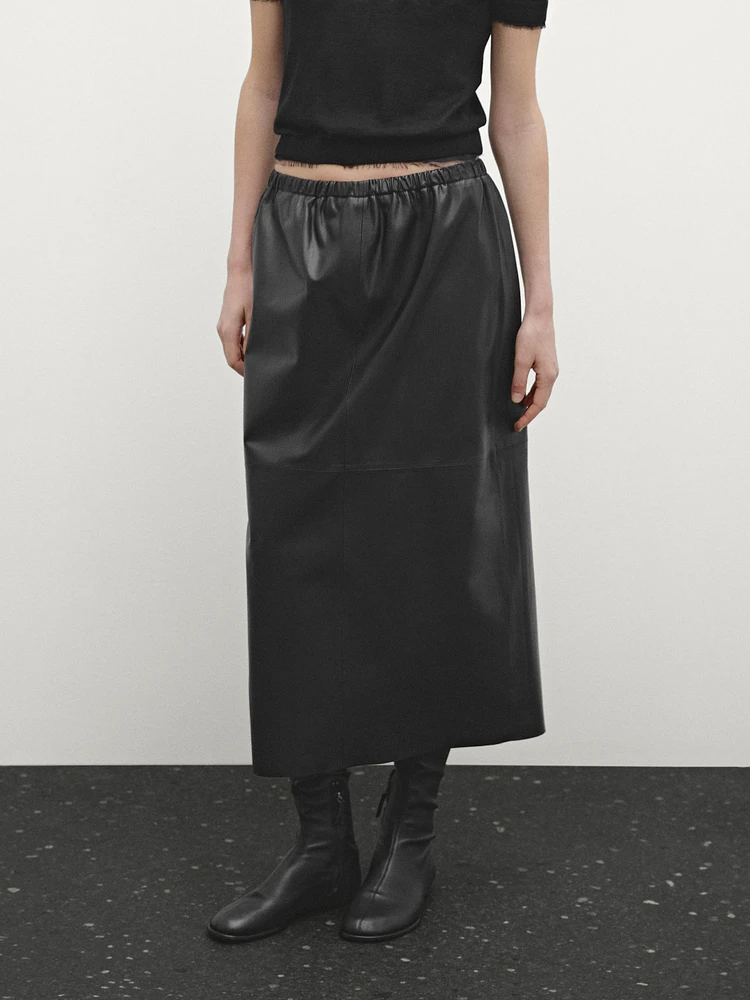 Soft nappa leather midi skirt