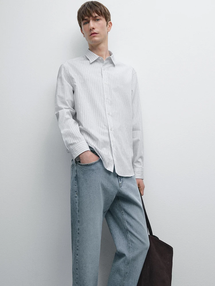 Regular fit striped cotton blend shirt