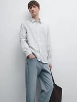 Regular fit striped cotton blend shirt