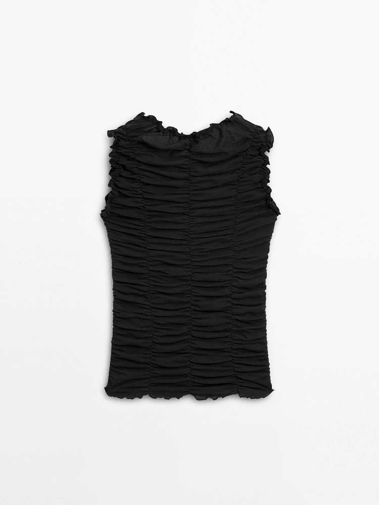 Creased-effect cotton top