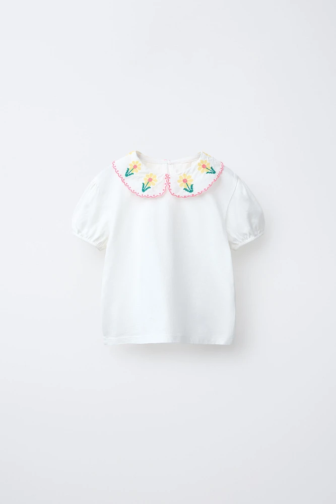 EMBROIDERED PETER PAN COLLAR T-SHIRT