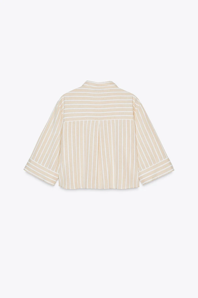 METALLIC THREAD STRIPED CROP TOP