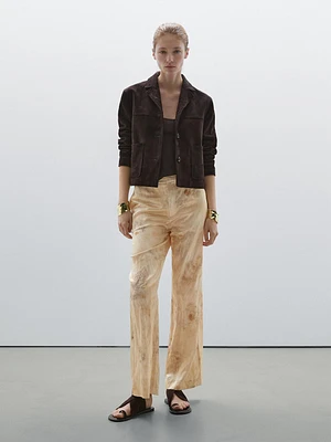 Flowing straight-leg metallic trousers