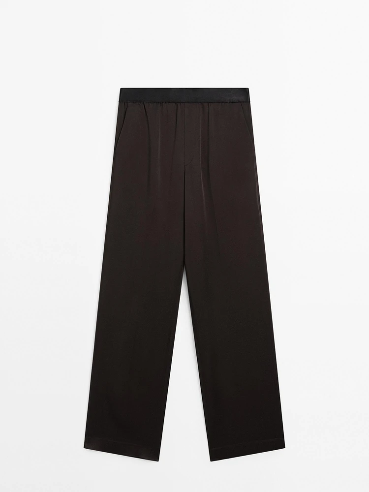 Wide-leg satin trousers
