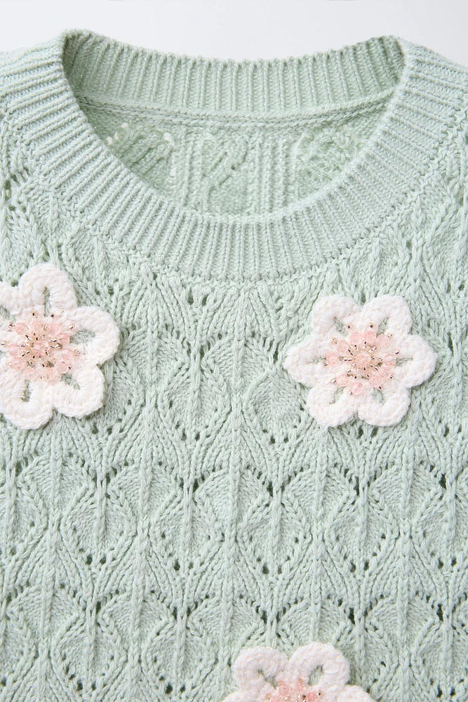 BEADED FLORAL KNIT VEST