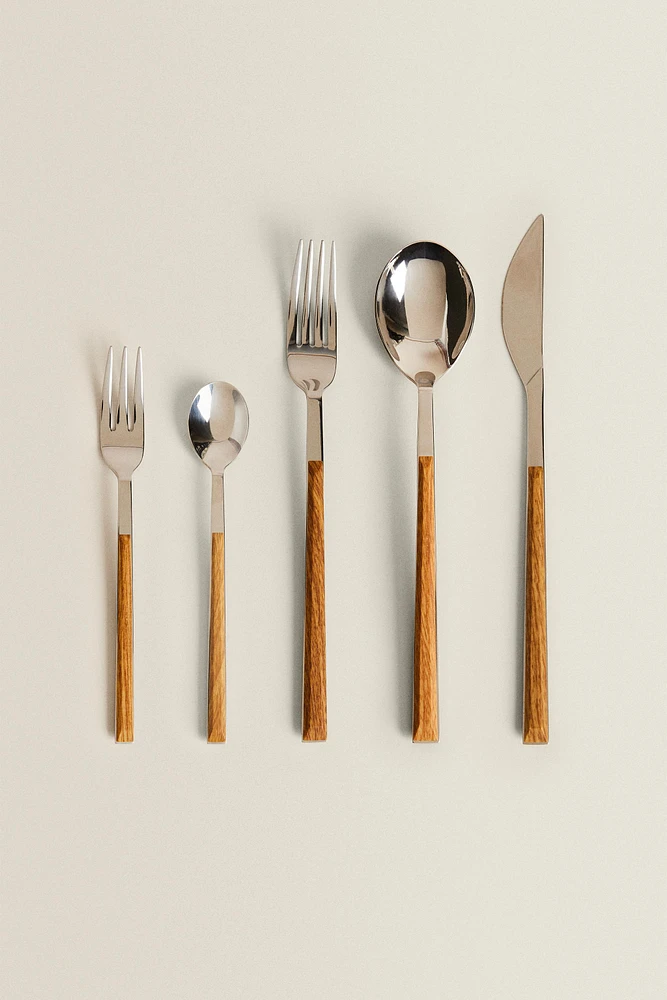 SET OF DESSERT FORKS WITH WOOD-DESIGN HANDLES (SET OF 4)