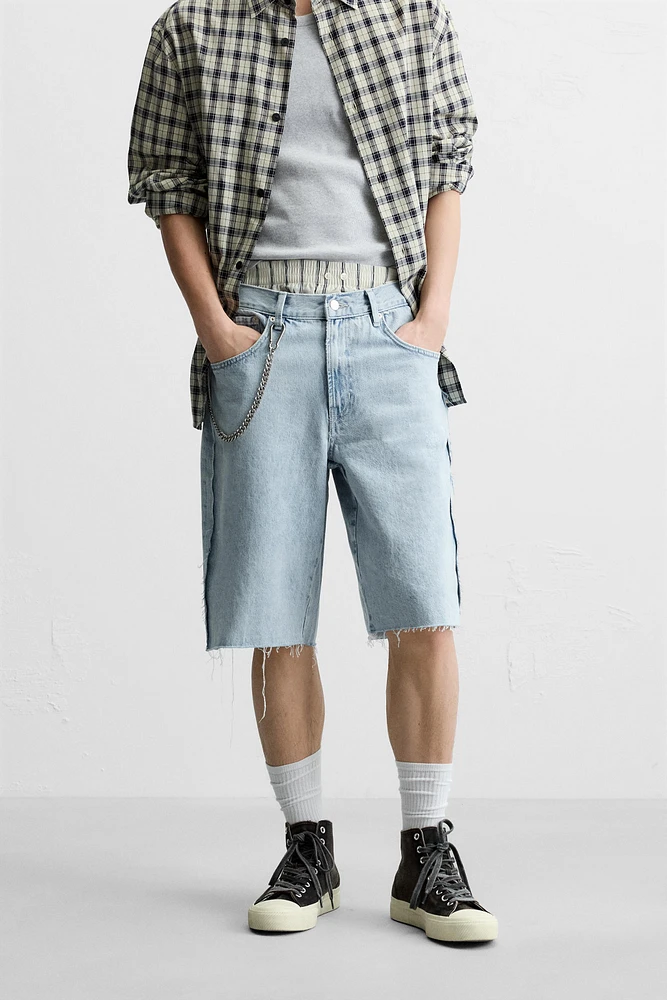 EMBROIDERED BAGGY FIT DENIM SHORTS