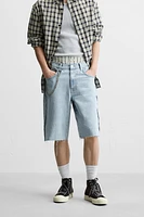 EMBROIDERED BAGGY FIT DENIM SHORTS