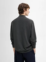 Cotton blend zip-up knit cardigan
