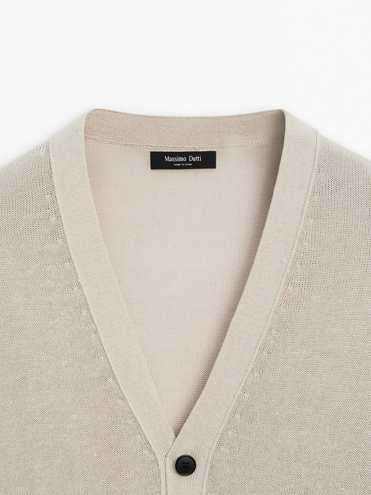 Linen blend V-neck cardigan