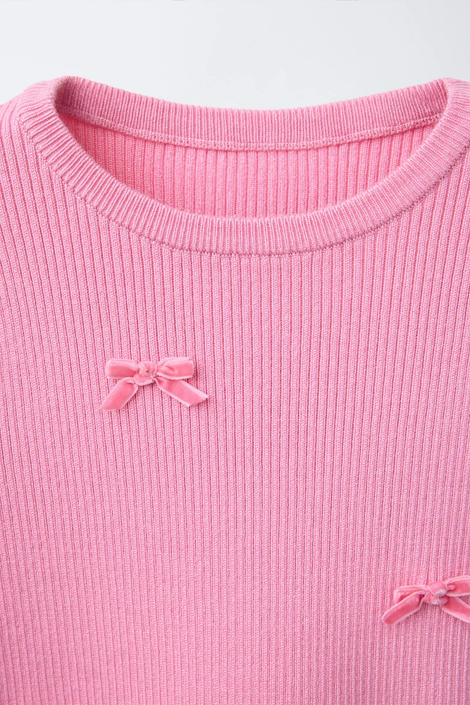 RIBBED BOW T-SHIRT