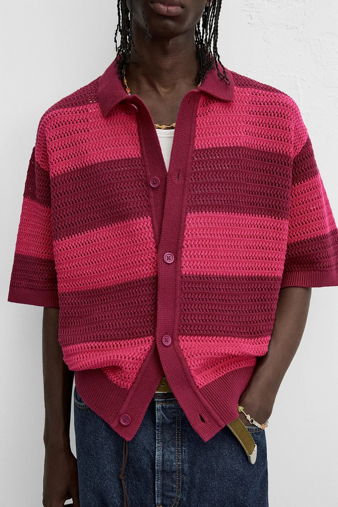 STRIPED OPEN KNIT SHIRT