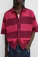 STRIPED OPEN KNIT SHIRT