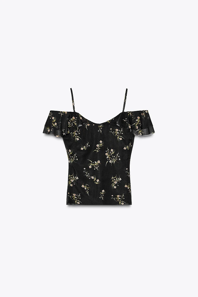 PRINTED TULLE TOP