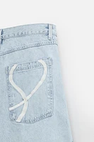EMBROIDERED BAGGY FIT DENIM SHORTS