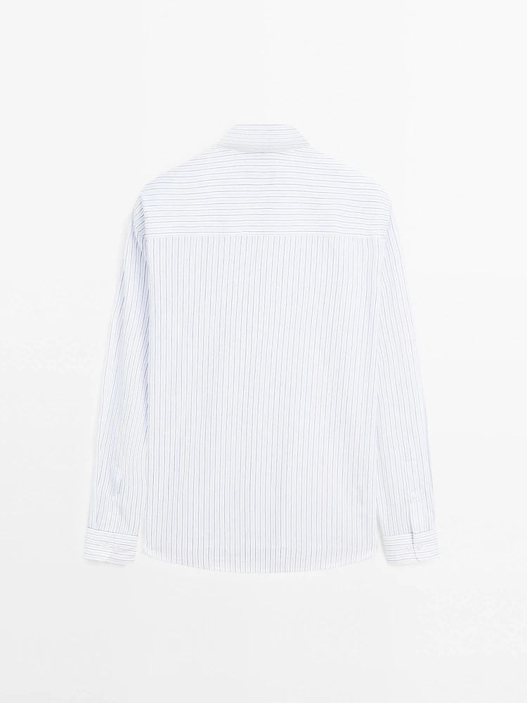 Regular fit striped cotton blend shirt