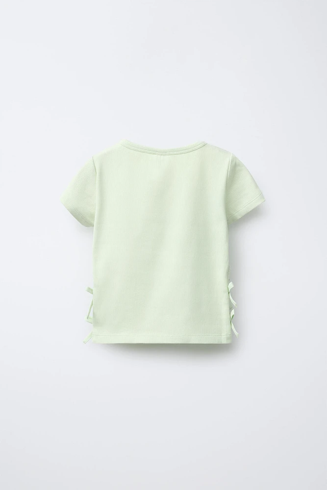 RIBBED CUT OUT BOW T-SHIRT